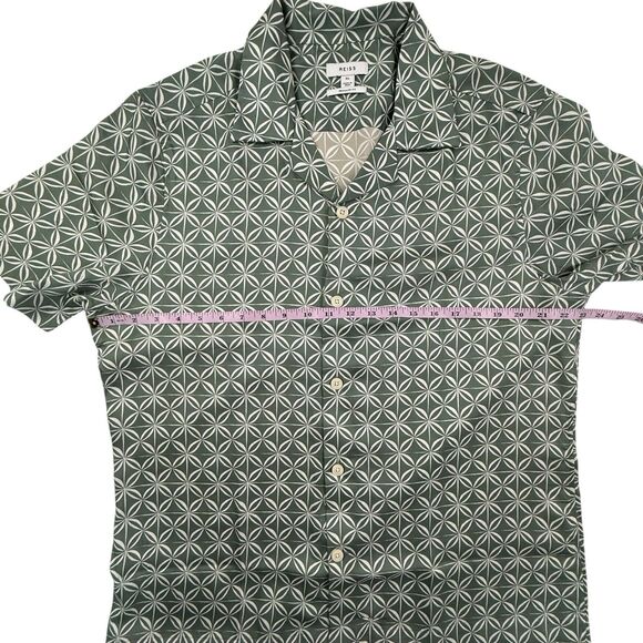 REISS Tintipan Camp Shirt Men XL Geometric Green Resortwear Vacation Regular Fit - Picture 9 of 10